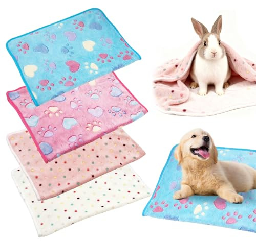 Embhlitfe 4-Pack Dog Blankets Washable, Warm & Cozy Fluffy Mat for Small Dogs and Cats, 60x40cm Machine-Washable Plush Throw for Bed Sofa, Perfect for Indoor, Crate & Travel