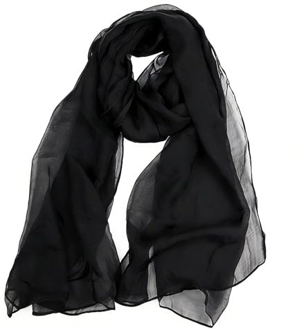 InfiniZer Chiffon Scarf for Women, 70x170cm Large Plain Headscarf, Soft Sheer Head Wrap for Hair, Elegant Hijab Shawl for Wedding & Party (Black)