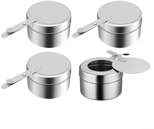 Set of Four Stainless Steel Fuel Paste Containers with Safety Lids and Anti Scald Handles for Efficient Outdoor Heating and Buffet Service