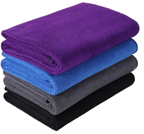Meng Jiaran Gym Towels, 4 Pack 35 x 75cm Microfibre Sports Towels, Fast Drying & Absorbent Workout Sweat Towel for Gym Yoga Fitness Travel Camping-Black Grey Blue Purple
