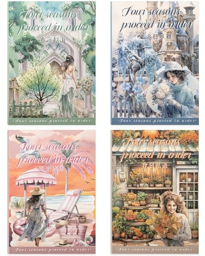 Uideyvi Four Seasons Style Stickers Scrapbooking Supplies for Junk Journal, Four sticker books, 80 Sheets PET Stickers