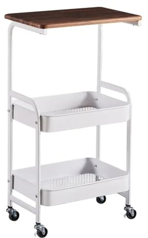 XRXwuf689 Mobile Kitchen Island Slim Storage Cart 3-TierTabletop Wooden Trolley with Wheels for Laundry Room Narrow Place Kitchen Bedroom Tabletop(White)
