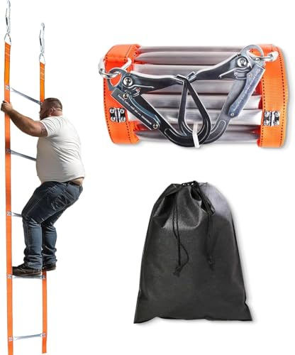 HEYOUTH Strickleiter,Fluchtleiter,Strickleiter Rettungsleiter, Feuerleiter Fluchtleiter,Universelles Befestigungssystem,Faltbar,für Balkon & Fenster,Gewicht von bis zu 450 kg (20m)