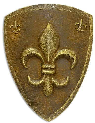 Scudo da Cavaliere in Ferro con Giglio Francese Decorativo Oro Antico/ruggine 54 x H. 71 cm - Decorazione Medievale - Decorazioni da Parete