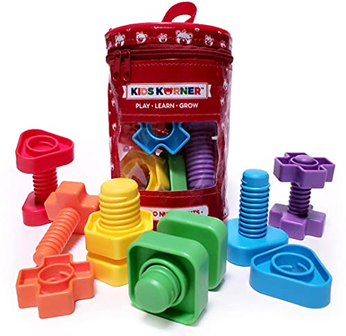 Jumbo Nuts and Bolts For Toddlers - Fine Motor Skills Rainbow Matching Game Montessori Toys For Toddlers & Toddler Games | 12 pc Occupational Therapy Educational Toys with Toy Storage + eBook