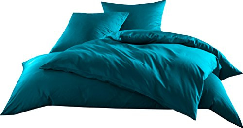 Bettwaesche-mit-Stil Mako-Satin Baumwollsatin Bettwäsche Uni einfarbig zum Kombinieren (Bettbezug 155 cm x 220 cm, Petrol Blau)