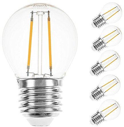 NCC-Licht LED Filament Tropfen Glühbirne 2W = 25W E27 klar Glühlampe 250lm Glühfaden Warmweiß (5 Stück)
