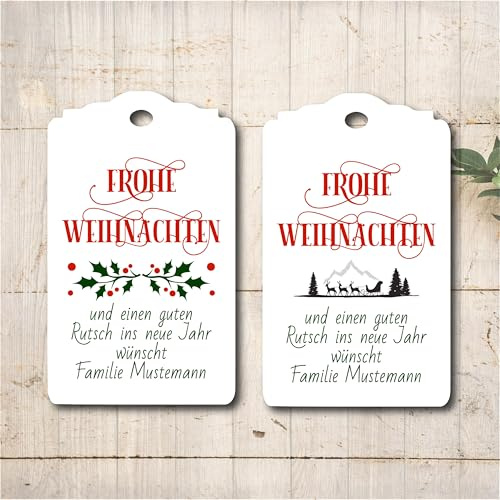 Geschenkanhänger Frohe Weihnachten – 8x5 cm Geschenk-Tags & Etiketten aus 300 g/m² Karton (Kraftpapier 250 g/m²) – Weihnachtsanhänger & Gift Tags für Geschenke
