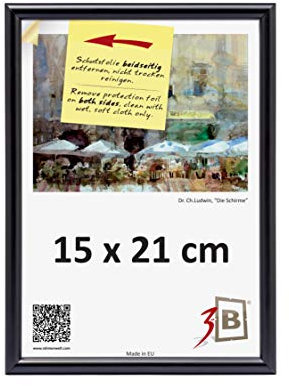 3-B cornice FOTO - 15x21 (A5) - nero - portafoto in plastica per foto con vetro acrilico