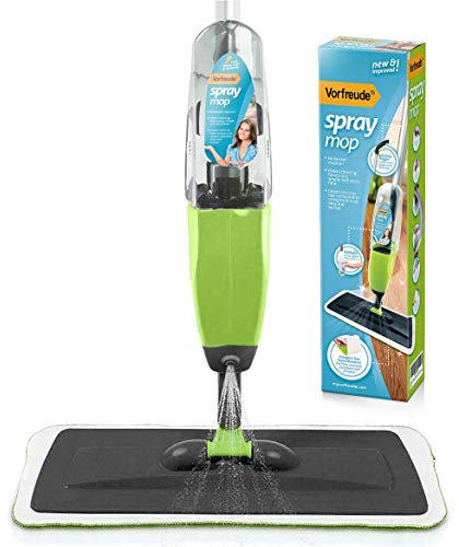Vorfreude Spray Mop with Washable Pads, Includes Sprayer with Refillable 700ml Bottle, Floor Mop with Spray & Reusable Machine Washable Microfibre Pads, Suitable for All Types of Floors (Green)