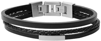 FOSSIL Armband För Män Vintage Casual, Längd: 180mm - 195mm Svart Läderarmband, JF03322040, Rik svart