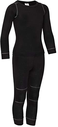 icefeld® - atmungsaktives Thermo-Unterwäsche Set für Kinder - warme Wäsche aus langärmligem Oberteil + Langer Unterhose (ÖkoTex100) in blau oder pink (158/164, schwarz)