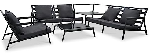 vidaXL Gartenmöbel 5-TLG. mit Auflagen Lounge Sofa Garten Garnitur Sitzgruppe Sitzgarnitur Gartenset Gartensofa Sessel Aluminium Dunkelgrau