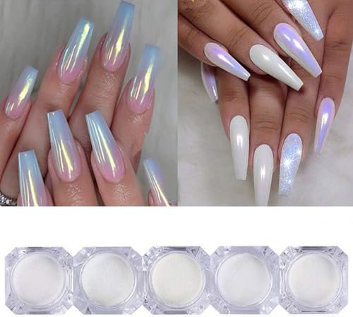 5 Boxen Perlenpuder ,Glitzer Spiegel Effekt Chrom Pigment UV Gel Polish Shimmer Dip Dust Nail Art Dekoration Nail Kit Chrom Pulver für Nägel (5pcs Chrome Nail Powder)