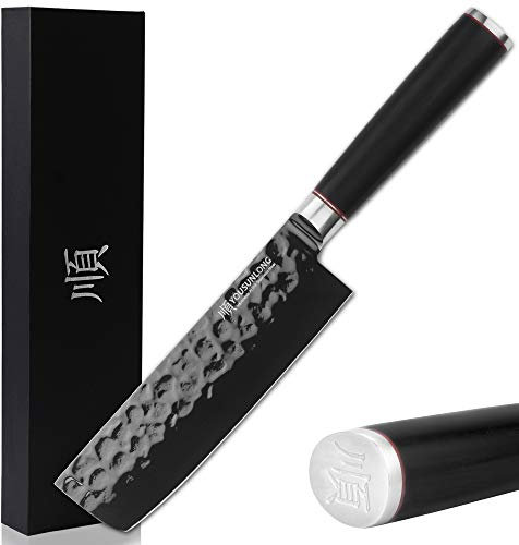 YOUSUNLONG Coltello Nakiri - 6,5 pollici - Coltello asiatico - Acciaio giapponese AUS8 Rivestimento in titanio nero - Manico in ebano naturale