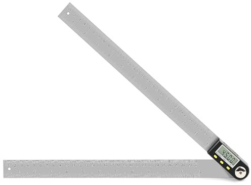 Delgada 12 inch/300mm Digital Angle Finder Tool Stainless Steel Digital Protractor Angle Ruler Finder Tool for Woodworking with Zeroing and Locking Function Battery