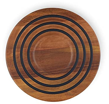 Le Creuset Magnetic Wooden Trivet, Acacia Wood with Black Silicone Rings