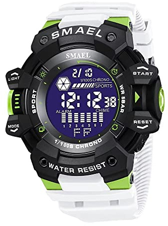 SMAEL Digitale Herren-Sportuhr, großes Zifferblatt, wasserdicht, Militär-Uhren für Herren, mit LED-Datumsanzeige, Alarm, Stoppuhr, einfache Herren-Armbanduhr, 8050 Weiß, Large Face