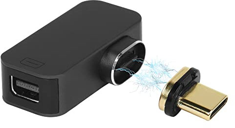 QIANRENON USB C a Mini DP magnético Displayport Adaptador Type C Macho a Mini DP Hembra ángulo Recto 90° convertidor,24 Pin Punta,DP1.4,3D 8K a 60HZ, para Pantalla Proyección con Cable Video