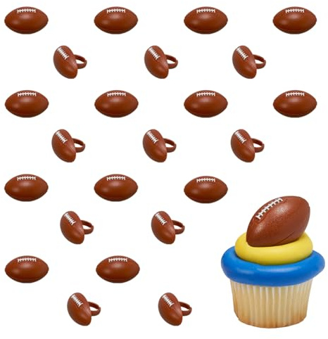 DECOPAC 3D Football Rings, Cupcake Decorations, Food Safe Cake Toppers – 24 Pack