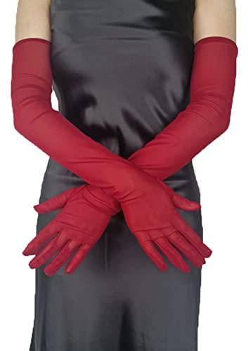 Doomiva 1 Paar Damen Mesh Handschuhe Transparente Einfabig Hochzeit Braut Handschuhe Elegant Handstulpen Ellenbogen Lange Burgundy Einheitsgröße