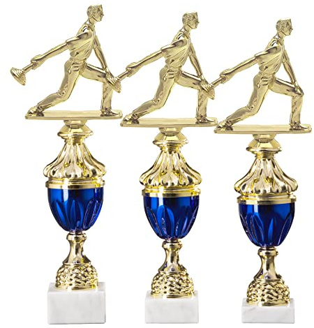 eberin · Pokal Serie Eisstockschießen, Gold-blau, mit Wunschtext, Größe 33,2 cm
