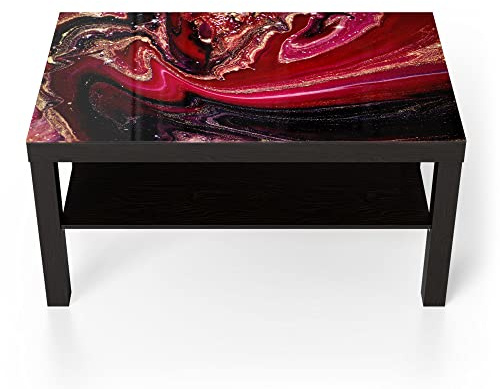 DEQORI Glastisch | schwarz groß 90x50 cm | Motiv Marmor-Lavafluss | ausgefallener Beistelltisch aus Glas | Hochglanz Couchtisch fürs Wohnzimmer | moderner Couch Tisch mit Design