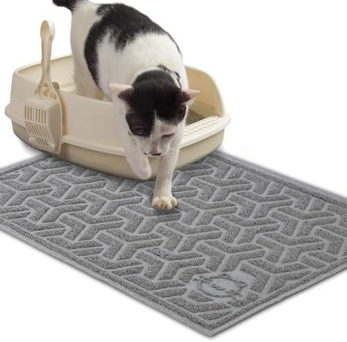 JanYoo Kattlåda matta kattsand matta 90 x 60 cm kattlåda matta halkfri vattentät underlägg matta rutnät spridning kontroll design lätt att rengöra, grå