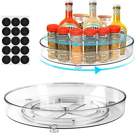TUFA 2 Stück Drehteller Kühlschrank Organizer Lazy Susan (23.5&27cm), 360° Rondell Kühlschrank Drehplatte Gewürzhalter, Durchsichtig Drehbarer Organizer für Vorratsdosen und Gewürze