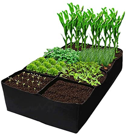 Pflanzsack Rechteckige | 128 Gallonen Filztuch Hochbeete für Garten | 8 Gitter Große Pflanzsäcke für Außenbereich | Atmungsaktive Dauerhaft Blumentöpfe, Pflanzbeutel, Gartenset (180 x 90 x 30 cm)