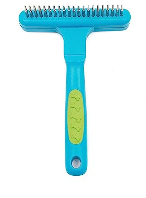 ZAMIBO Peigne rateau étrille Dents rotatives, 17x11x3 cm, PP Bleu TPR Vert