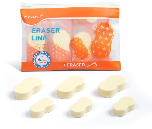 Yplus Radiergummi-Linie – Hipolymer-Bleistift-Radierer für Schule, Büro, niedlicher weißer Radiergummi für Kinder, Künstler, keine Rückstände, 6 Stück Strumpffüller für Kinder und Kleinkinder