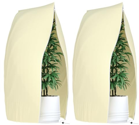 Estefanlo Winterschutz für Pflanzen, 2 Stück Winterschutz für Kübelpflanzen mit Reißverschluss Zugband, Frostschutz Pflanzenabdeckungen für Baum Palmen Balkonpflanzen Haube, Beige, 120 x 180 cm