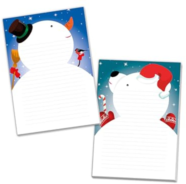 2 bunte Schreibblöcke liniert Eisbär und Schneemann im Set Motivpapier Weihnachten Christmas Winter Wichtelgeschenk für Kinder Jungen Mädchen (2 Blöcke A5 mit je 25 Blättern)