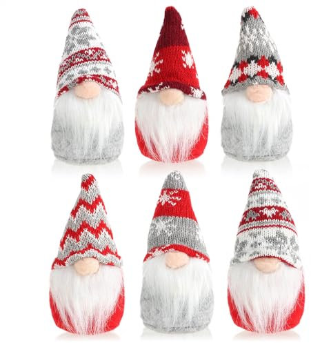 com-four® 6X Premium Weihnachts-Wichtel 15cm - Weihnachtsdeko - Dekoartikel - winterliche Zwergen-Figur - skandinavische Deko-Trolle - schwedischer Gnom mit Bart (6X - grau/weiß/rot)