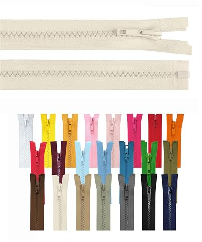 Reißverschluss teilbar Jackenreißverschluss Kunststoff Krampe Zähne grob 5mm Jacken Mantel Taschen Creme_Beige 65cm