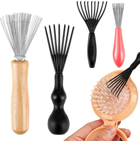 Andibro Lot de 4 outils de nettoyage pour brosse à cheveux, pinces, râteau, brosse et peigne, mini instrument pour enlever cheveux, poussière, saleté, peluches