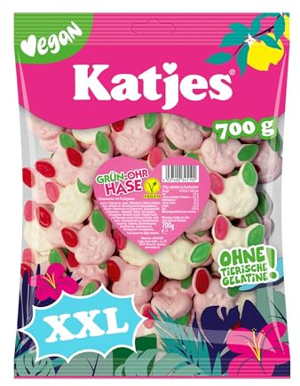 Katjes Grün-Ohr Hase Großpackung – Vegan, 1 x 700g | Schaumzucker mit Fruchtgummi in Häschen-Form, fruchtiger Mix in unterschiedlichen Geschmacksrichtungen