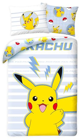 Parure de lit réversible pour enfant Pokémon Go Pikatchu Renforcé – 140 x 200 cm + 70 x 90 cm – 100 % coton Pokémon – Parure de lit pour enfant – Certifié Öko-Tex