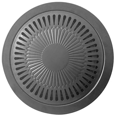 30cm Korean BBQ Grill Pan Iron Anti Stick, Round Stovetop Barbecue Grill Pan for Home Indoor Outdoor Cooking with Fluted Oil Tray Design