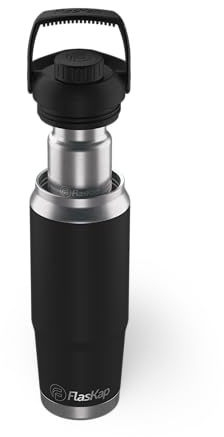 Flaskap FreePour System: 6oz Tumbler Attachment and 26oz Cup Holder Friendly Bottle, Removable Well Mixed Drink Tumbler Attachment and Water Bottle