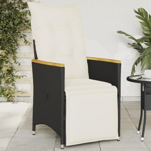 LAPOOH Gartensessel Verstellbar mit Kissen Schwarz Poly Rattan, Gartenstühle, Gartenmöbel, Balkonstuhl, Garten Stühle, Terrassenstühle, Balkonmöbel - 365664