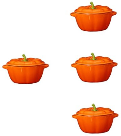 LABRIMP 4 Piezas Tazón De Calabaza Cazuela De Calabaza Cacerola Estofado Bandeja De Hornear Plato Tarro De Galletas De Calabaza Tazón De Modelado De Calabaza Decoración Bol Cerámica Orange