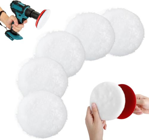 AiQInu 125mm Tampon Polissage En Laine, Jeu de disques de polissage 7 pièces, Pour Le Polissage Et Le Cirage De Voiture, Avec M14 Adaptateur De Perceuse