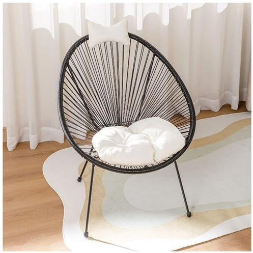 Rattan-Terrassenstuhl mit weichem Kissen für den Außenbereich, Garten, Schwarz (1 Stuhl)