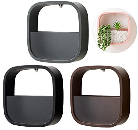Juego de 3 macetas modernas para colgar en la pared, jarrones creativos para suculentas, material ABS, ideal para decoración del hogar y jardín (gris/negro/marrón)