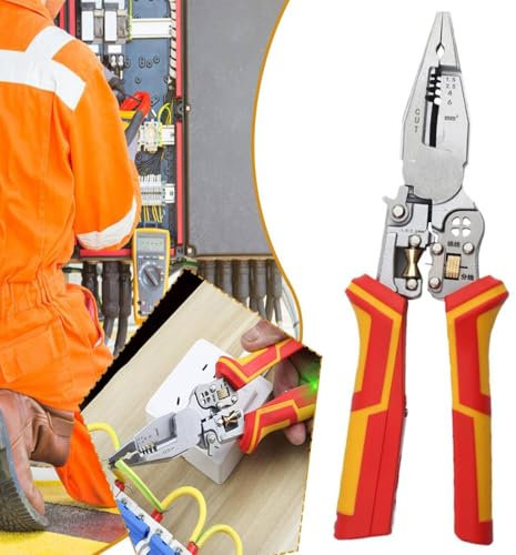 9 in1 Wire Stripper Twister for Cutting and Pulling, Professional Cable Scissors, Voltage Tester Pliers, 12V to 250V Live, Null, Hot Wire Judgment AC Direct Current, Audible and Flashing LED Alarms
