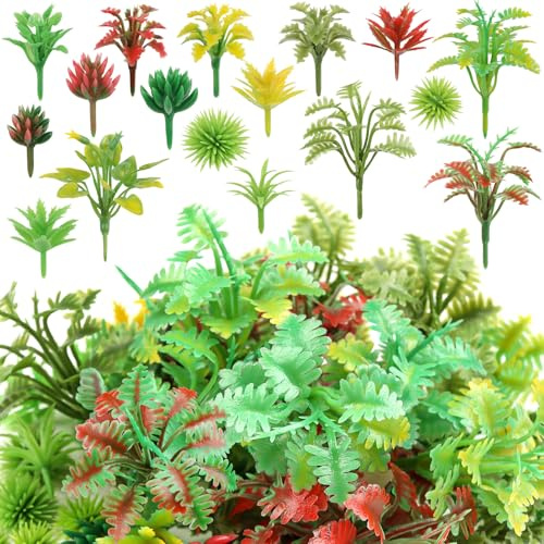 QUOZUO 100 pièces Plantes Miniatures Modèle Diorama Arbre Architecture Arbres en Plastique Plantes pour DIY Art Jardin Scène Paysage Décorations Chemin de Fer Architecture Sets