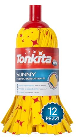 TONKITA | 12 Sunny Mop Lavapavimenti in Microfibra, Ricambio Mocio Lavapavimenti, Adatto a Tutte le Superfici, Pulizia Profonda e Super Assorbenza - Confezione da 12 Pezzi