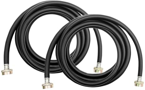 2 Pack 8 FT Rubber Washer Hoses, Black Burst Proof Washing Machine Hose, Hot and Cold Water Connection Inlet Supply Lines, 3/4 Fittings Washing Machine Fill Hose